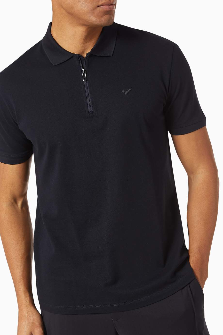 Shop Emporio Armani Blue EA Zip Cotton Polo Shirt for Men Ounass UAE