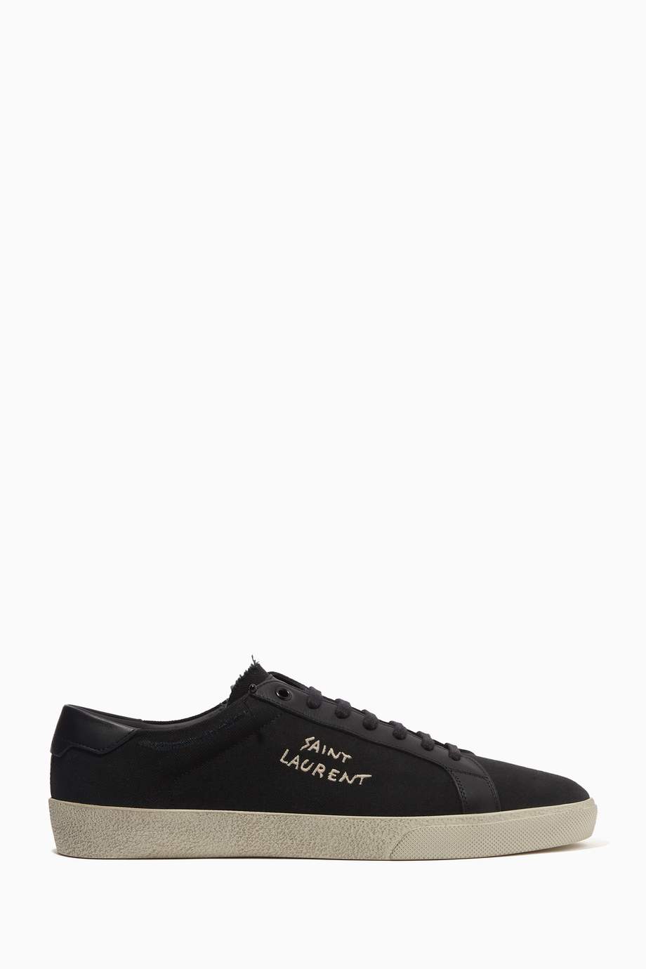 Shop SAINT LAURENT Black Court Classic SL/06 Embroidered Sneakers in ...