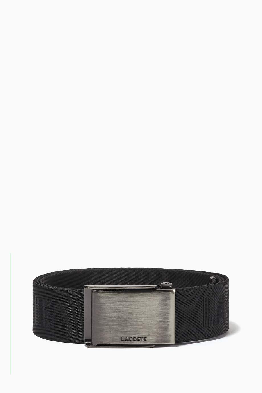 sikring Høre fra Herske Shop Lacoste Black Made in France Logo Buckle Belt in Logo Jacquard Woven  Nylon for Men | Ounass UAE