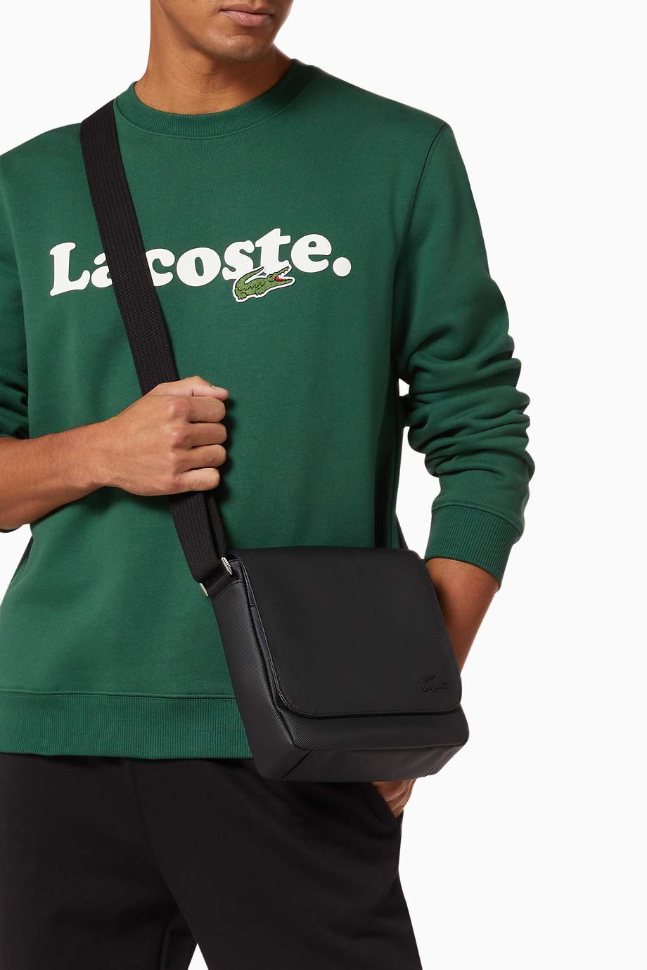 Shop Lacoste Black Classic Flap Bag in Petit Piqué for Men Ounass UAE