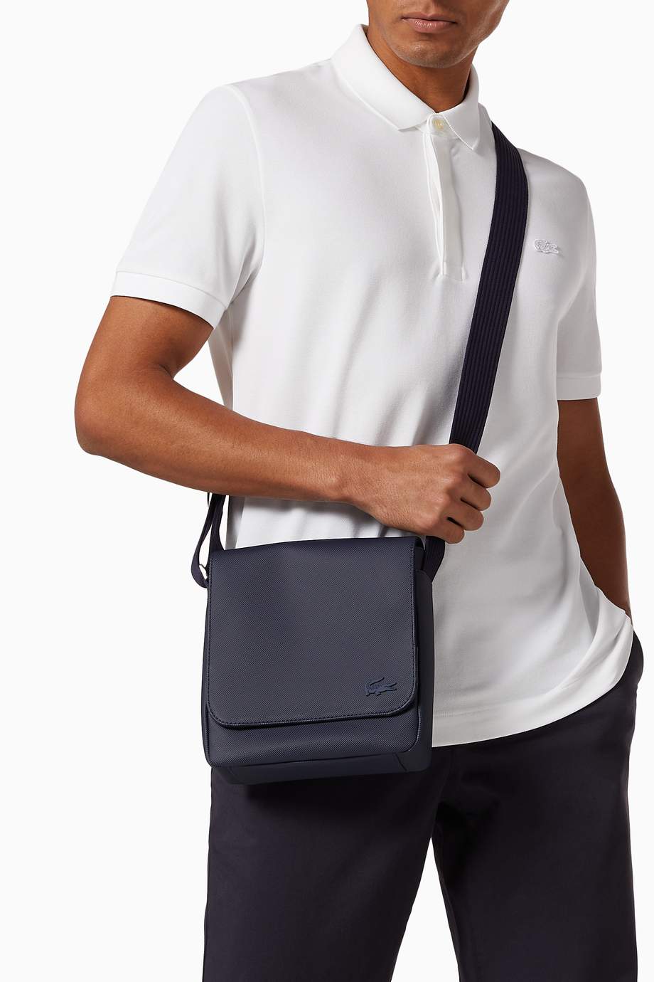 Shop Lacoste Blue Classic Flap Bag in Petit Piqué for Men Ounass UAE