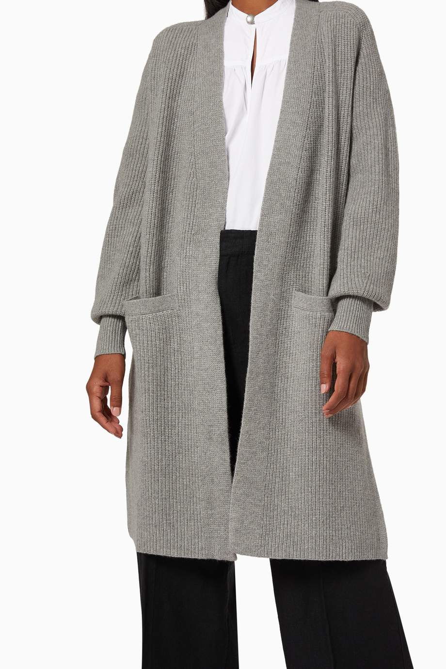 Shop Polo Ralph Lauren Grey Ribbed Wool Cashmere Cardigan for Women ...