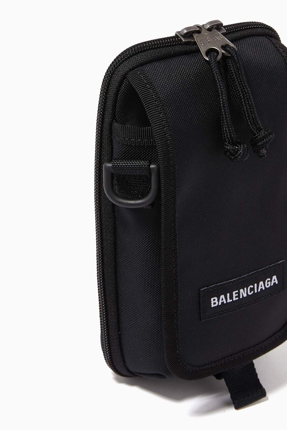 Shop Balenciaga Black Explorer Crossbody Pouch in Recycled Nylon for