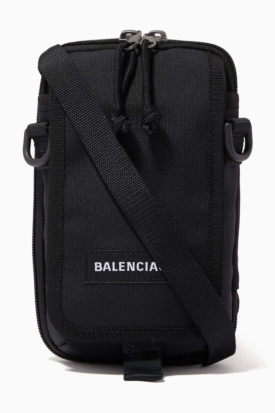 Shop Balenciaga Black Explorer Crossbody Pouch in Recycled Nylon for