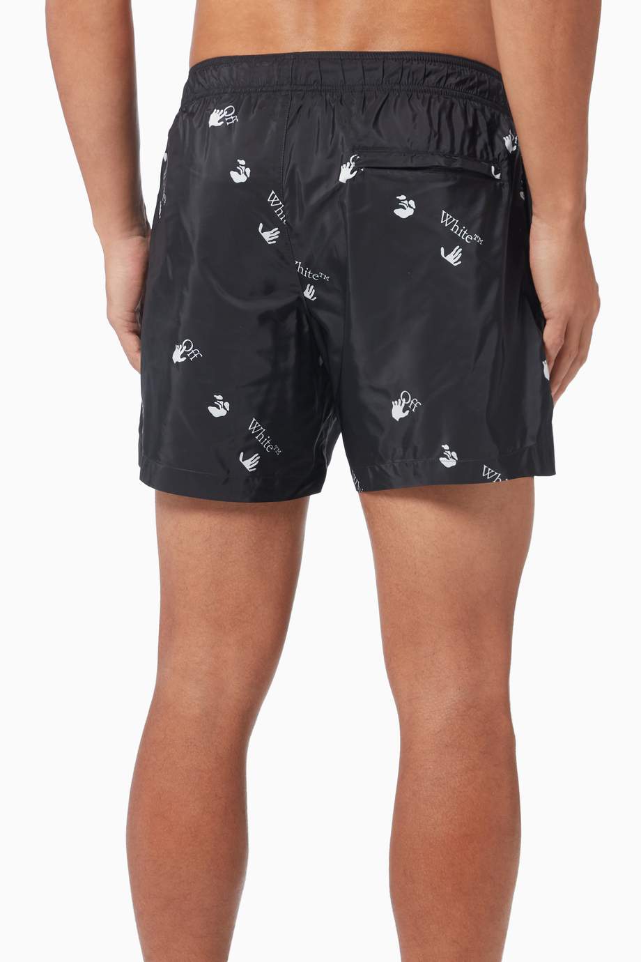 Shop Off-White Black Allover Big Logo Swim Shorts in Nylon for Men