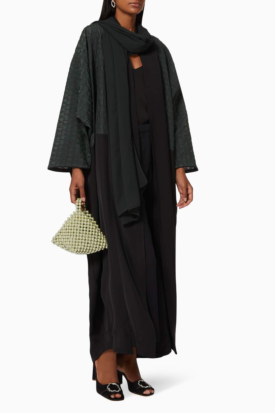 Shop CHI-KA Green Metallic Jacquard Abaya for Women | Ounass UAE