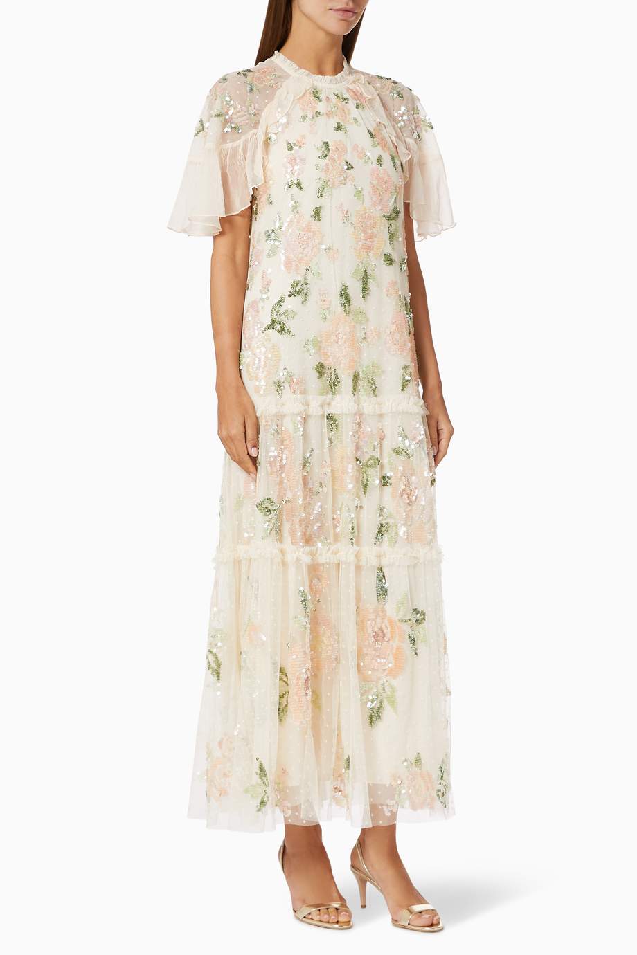 sequin gingham ankle gown