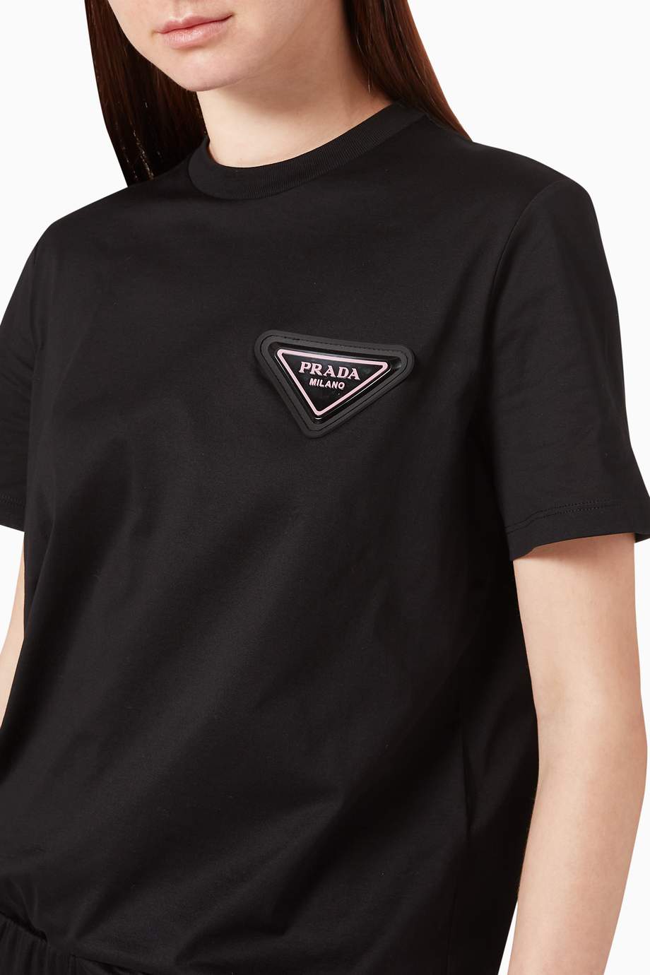 Shop Prada Black Triangle Logo Cotton T-Shirt for Women | Ounass UAE