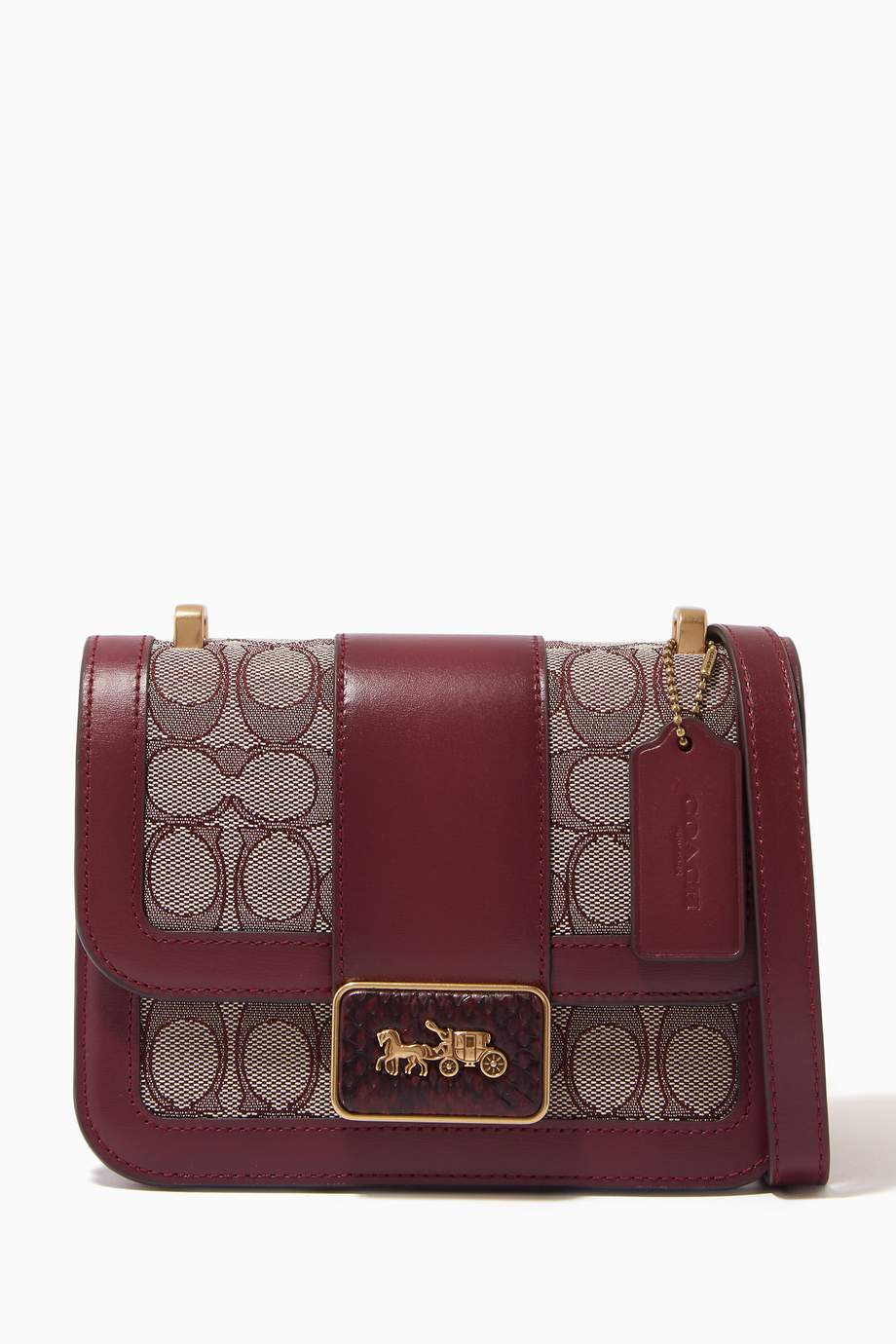 Shop Coach Burgundy Alie Shoulder Bag 18 in Signature Jacquard & Leather for Women | Ounass UAE