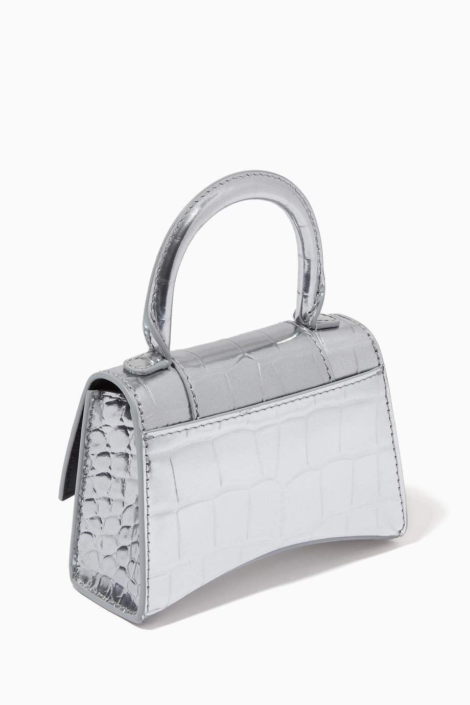 Shop Balenciaga Silver Hourglass Mini Top Handle Bag in Metallic