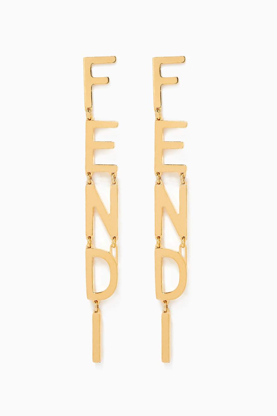 Shop Fendi Gold Signature Logo Pendant Earrings in Brass for Women
