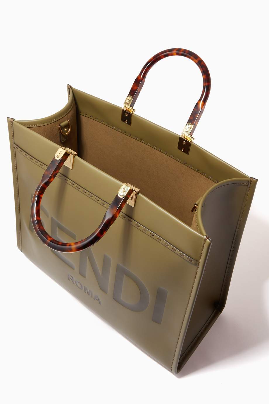 Shop Fendi Green Medium Sunshine Tote Bag in Leather for Women | Ounass UAE