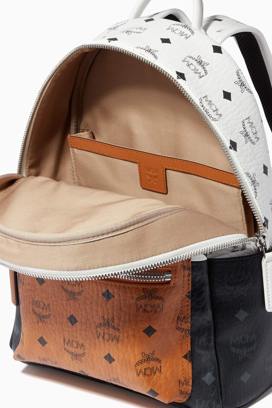 Shop MCM White Small Stark Backpack in ColourBlock Visetos for Men