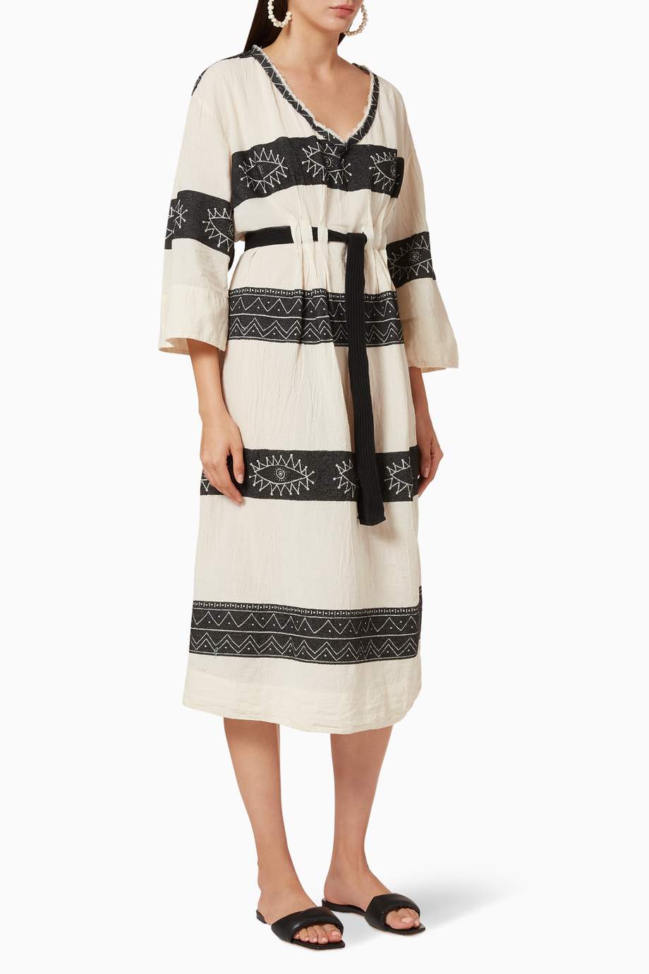 Shop Pearl & Caviar Black Zakar Cotton Kimono Dress for Women Ounass UAE