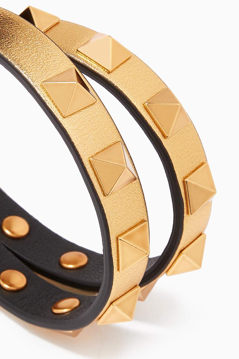 Shop Valentino Gold Valentino Garavani Rockstud DoubleWrap Bracelet in