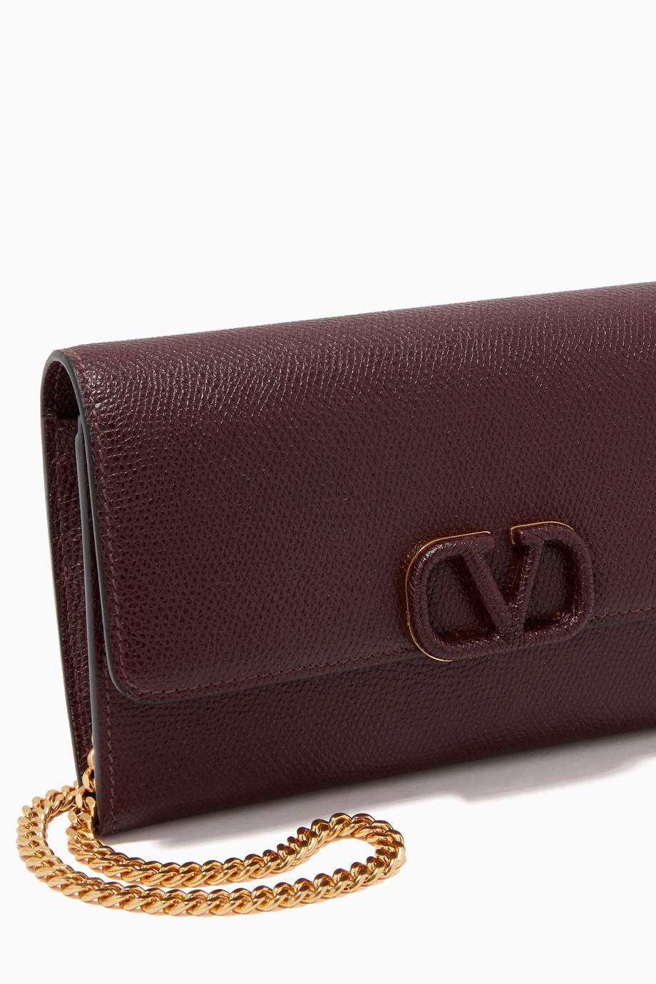 Shop Valentino Burgundy Valentino Garavani VSLING Wallet on Chain in