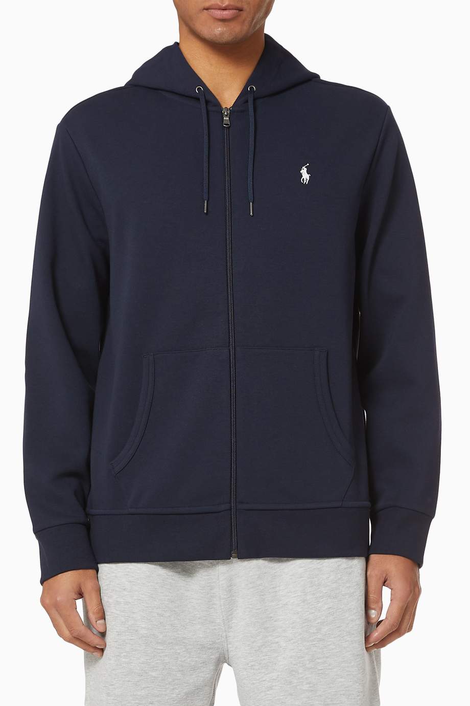 Shop Polo Ralph Lauren Blue Double-Knit Full-Zip Hoodie for Men ...