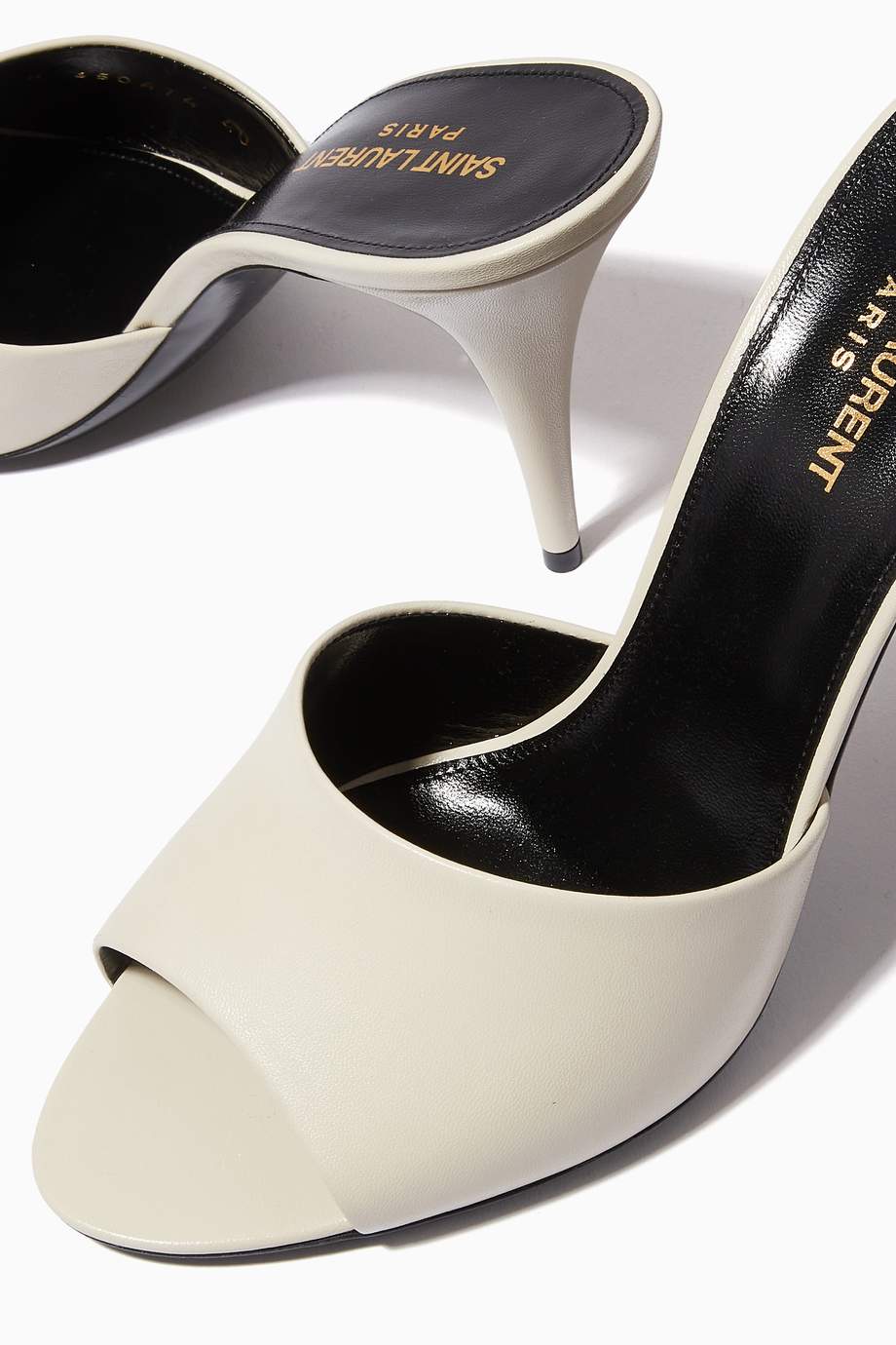Shop SAINT LAURENT White LA 16 Mules in Smooth Leather for Women ...