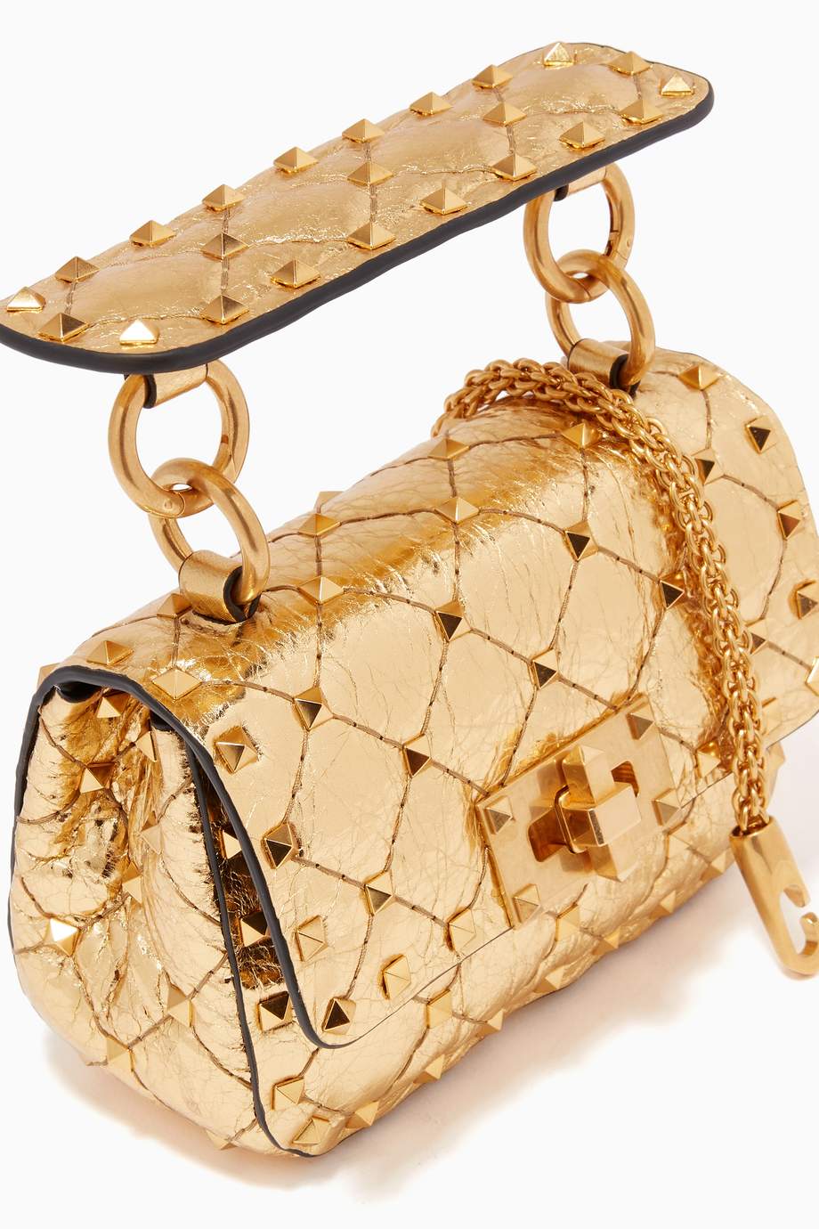 Shop Valentino Gold Valentino Garavani Micro Rockstud Spike Bag in ...