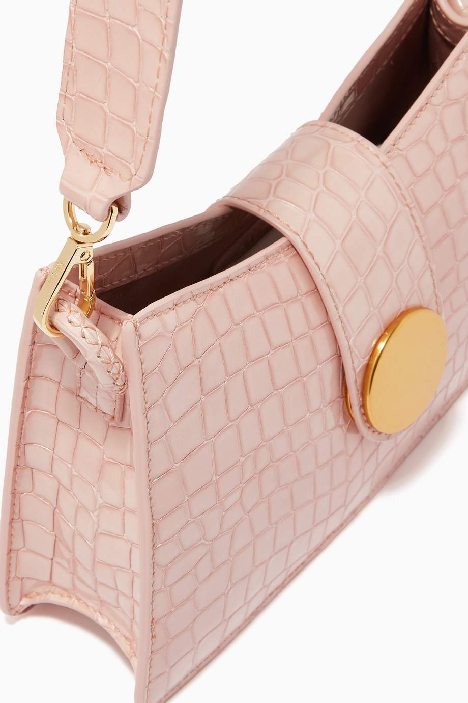 Shop Elleme Pink Baguette Shoulder Bag in Crocembossed Leather for Women Ounass UAE