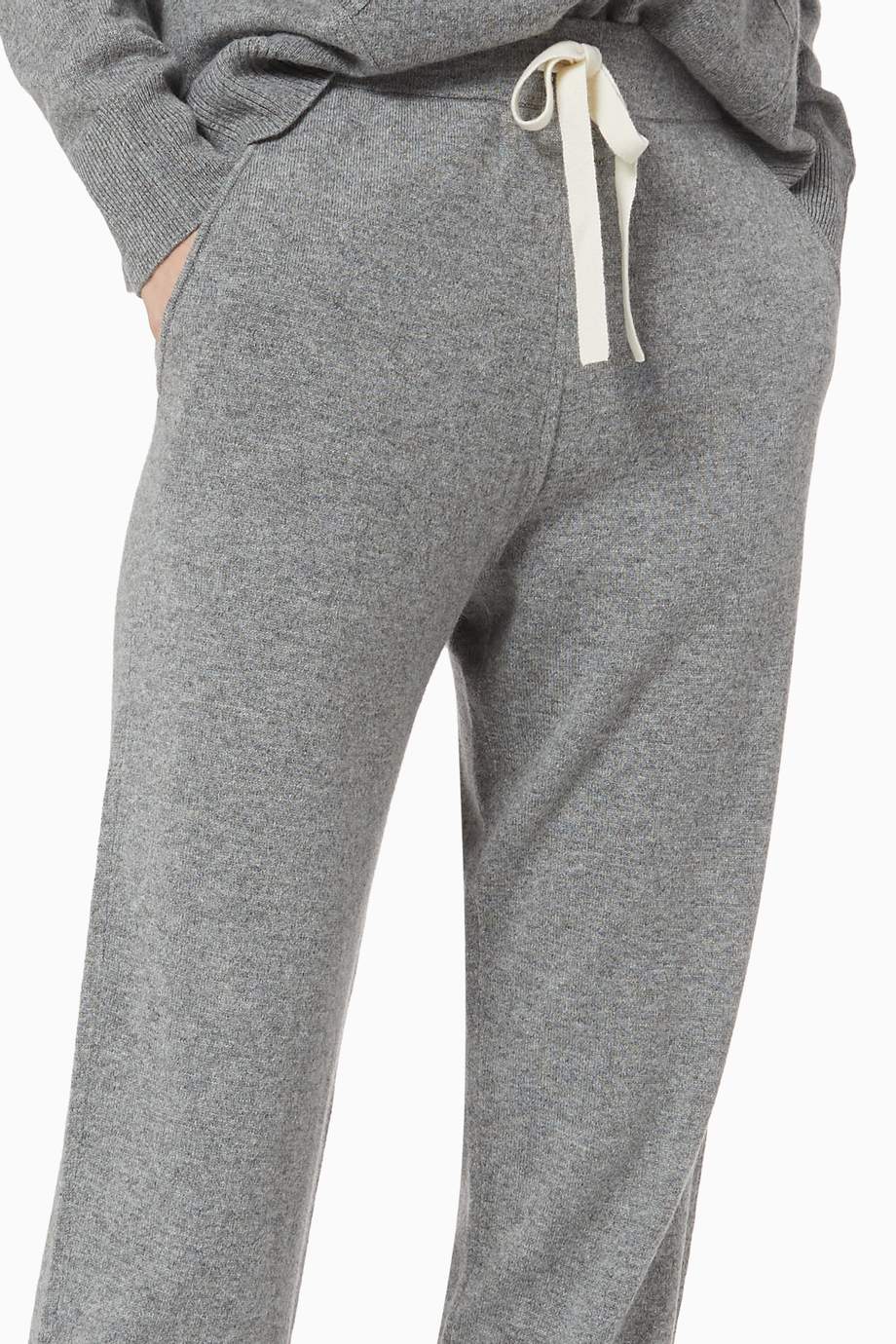 Shop WHISTLES Grey Cashmere Knit Joggers for Women Ounass UAE