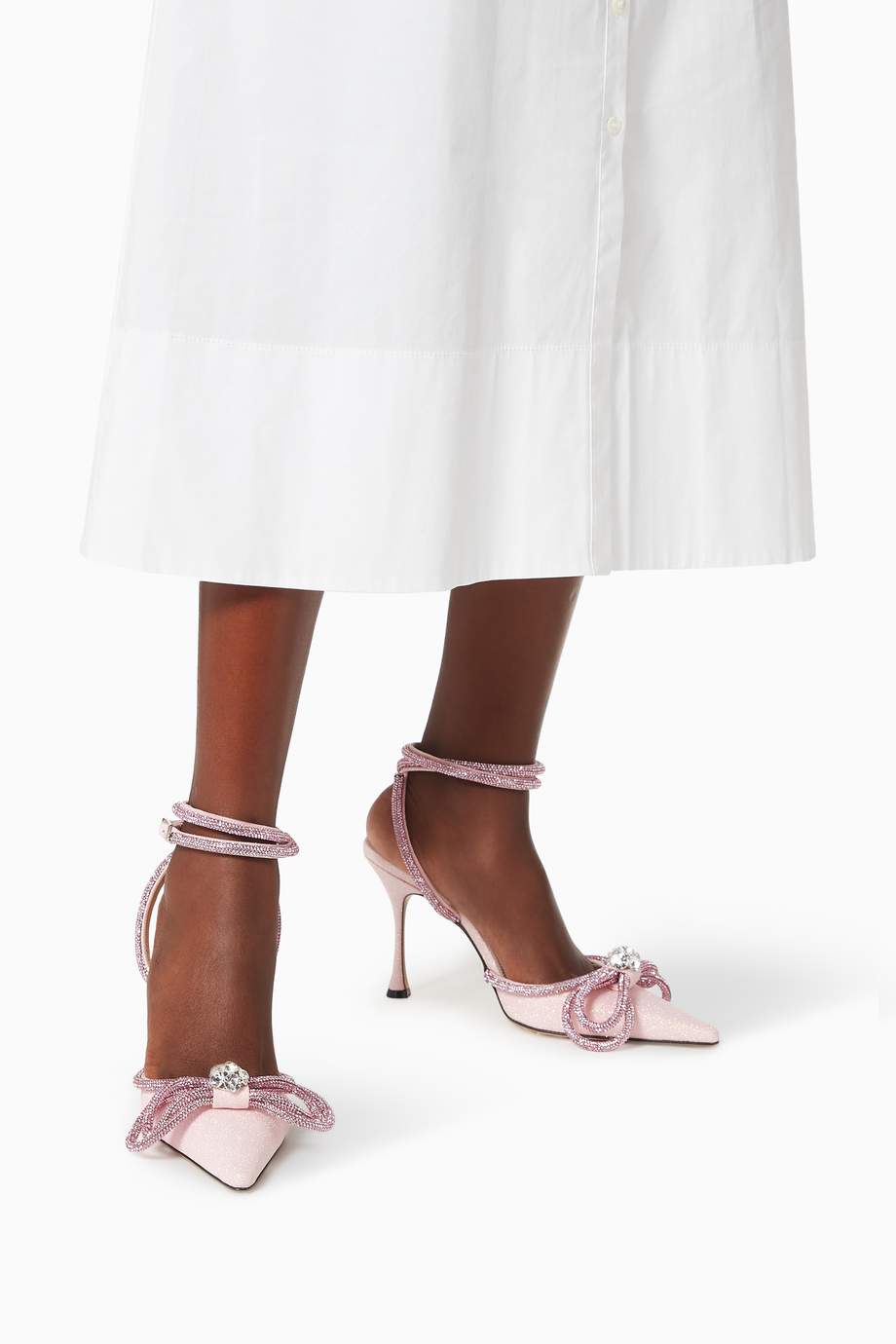 mach & mach glitter double crystal bow pointed toe pump