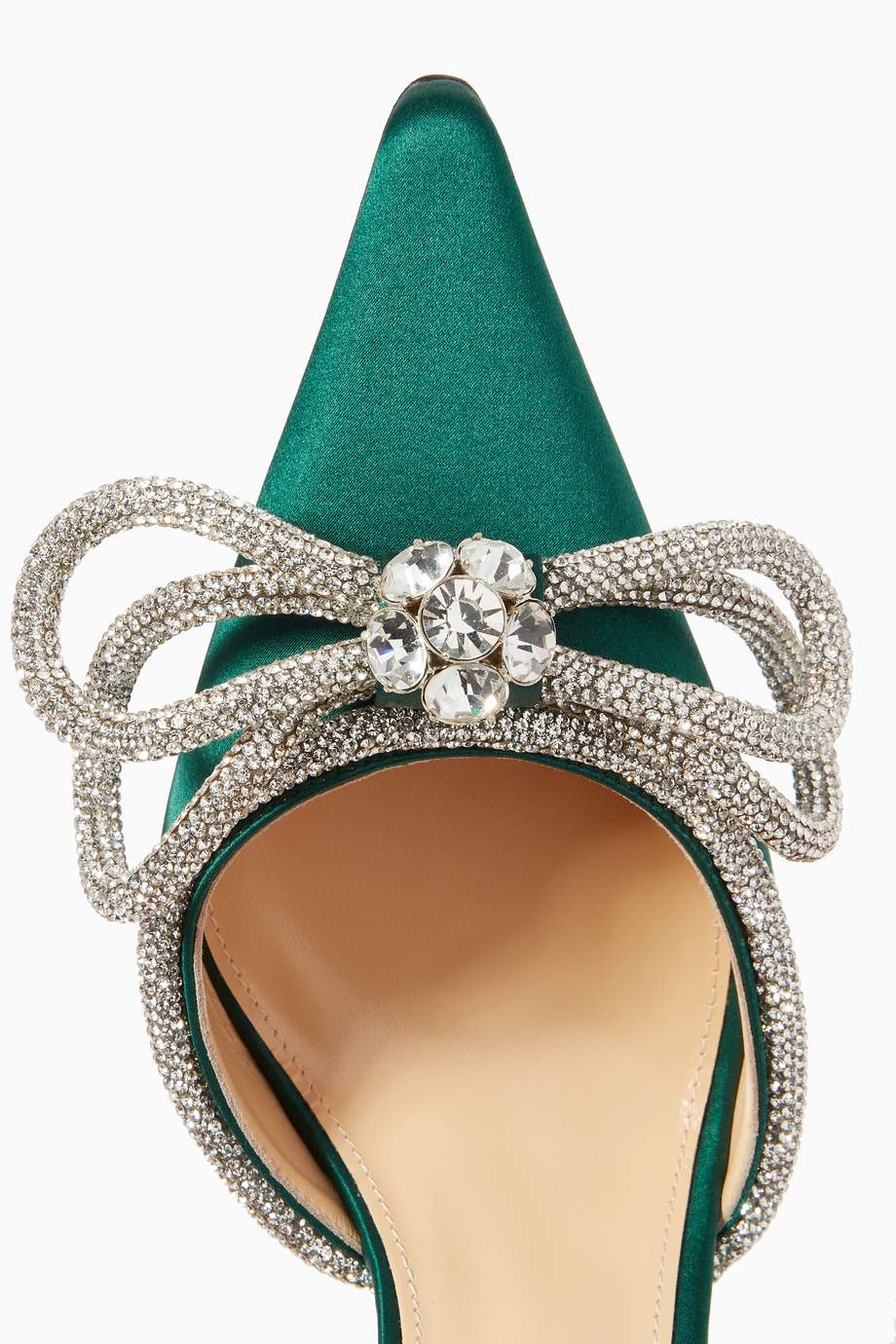 glitter double crystal bow pointed toe pump