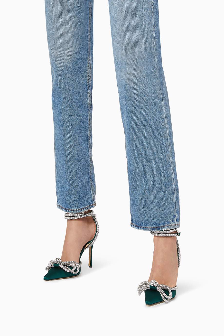 mach & mach double bow silk satin pumps