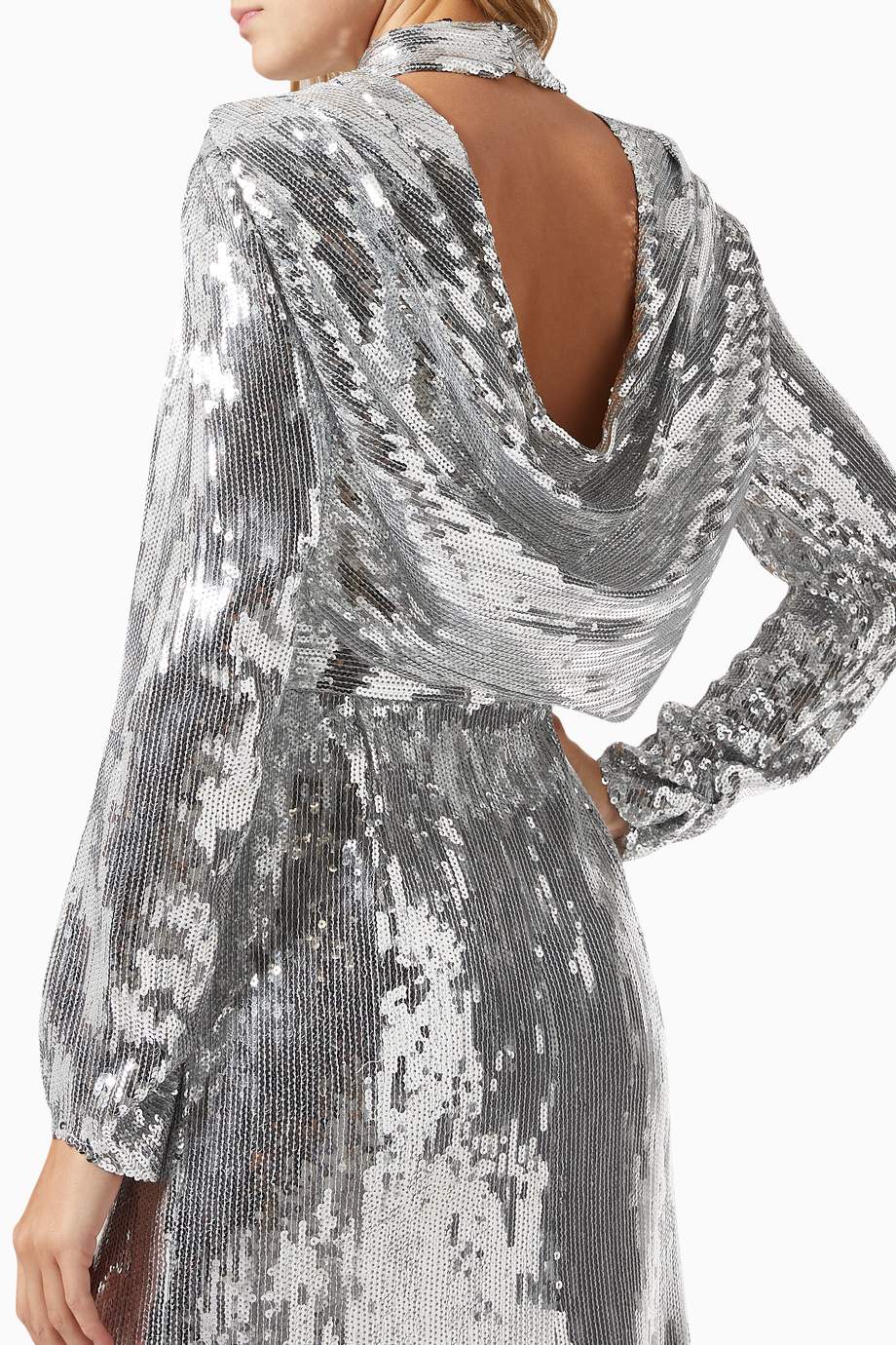 Shop Basix Silver Sequin Cape Gown for Women | Ounass Saudi