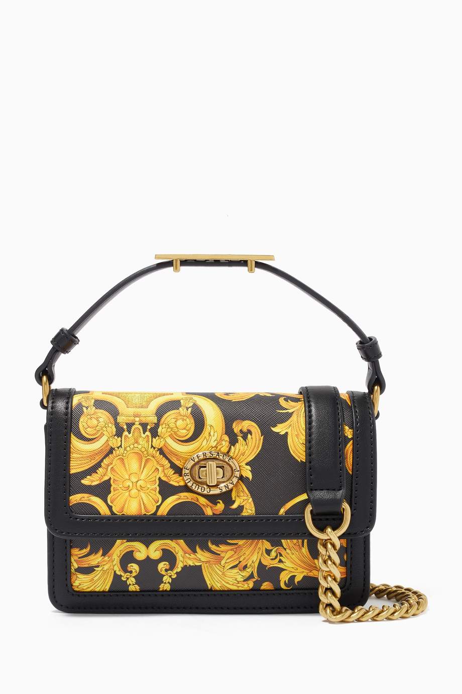 Shop Versace Jeans Yellow Handbag in Logo Baroque Faux Leather for ...