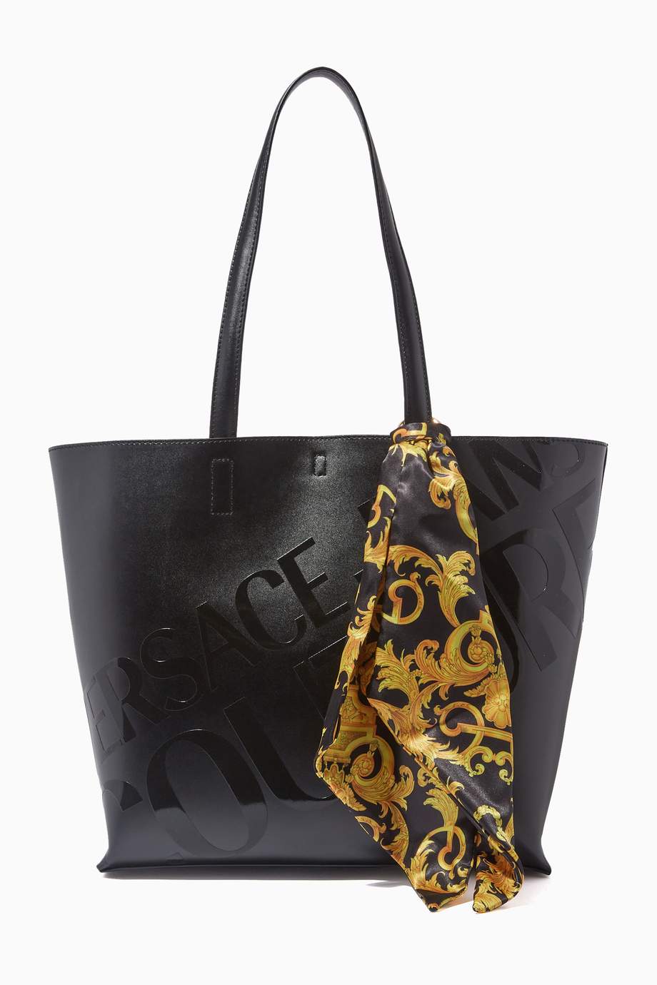 Shop Versace Jeans Black Logo Tote Bag in Faux Leather for Women ...