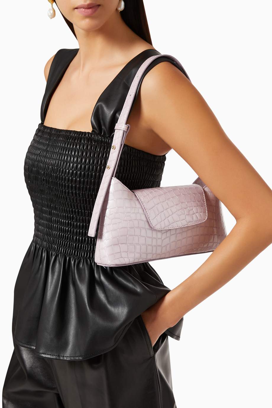 Shop Elleme Purple Envelope Bag in Croco Embossed Pearl Leather for Women Ounass Oman