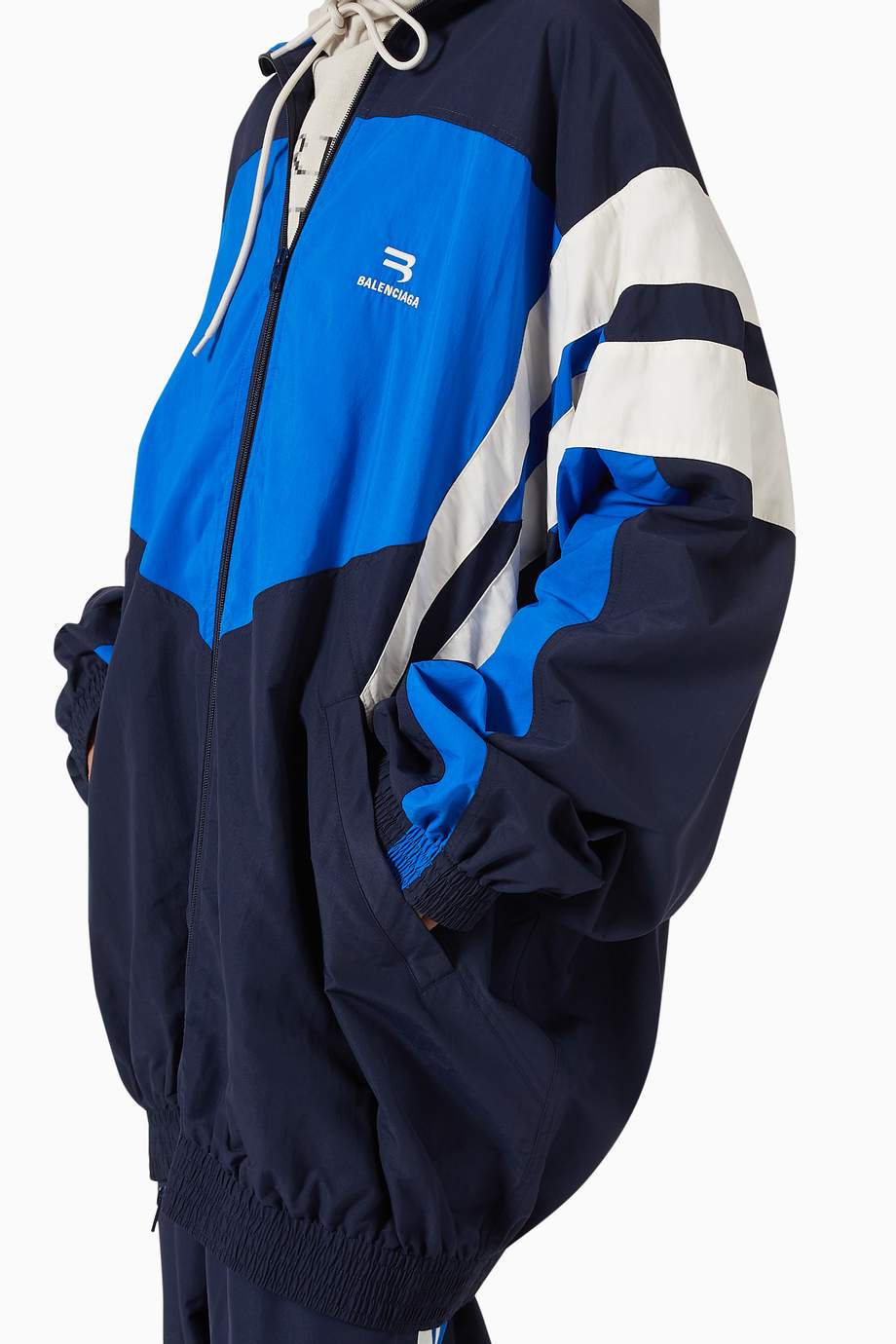 Shop Balenciaga Blue Logo Tracksuit Jacket in Recycled Nylon for Women ...