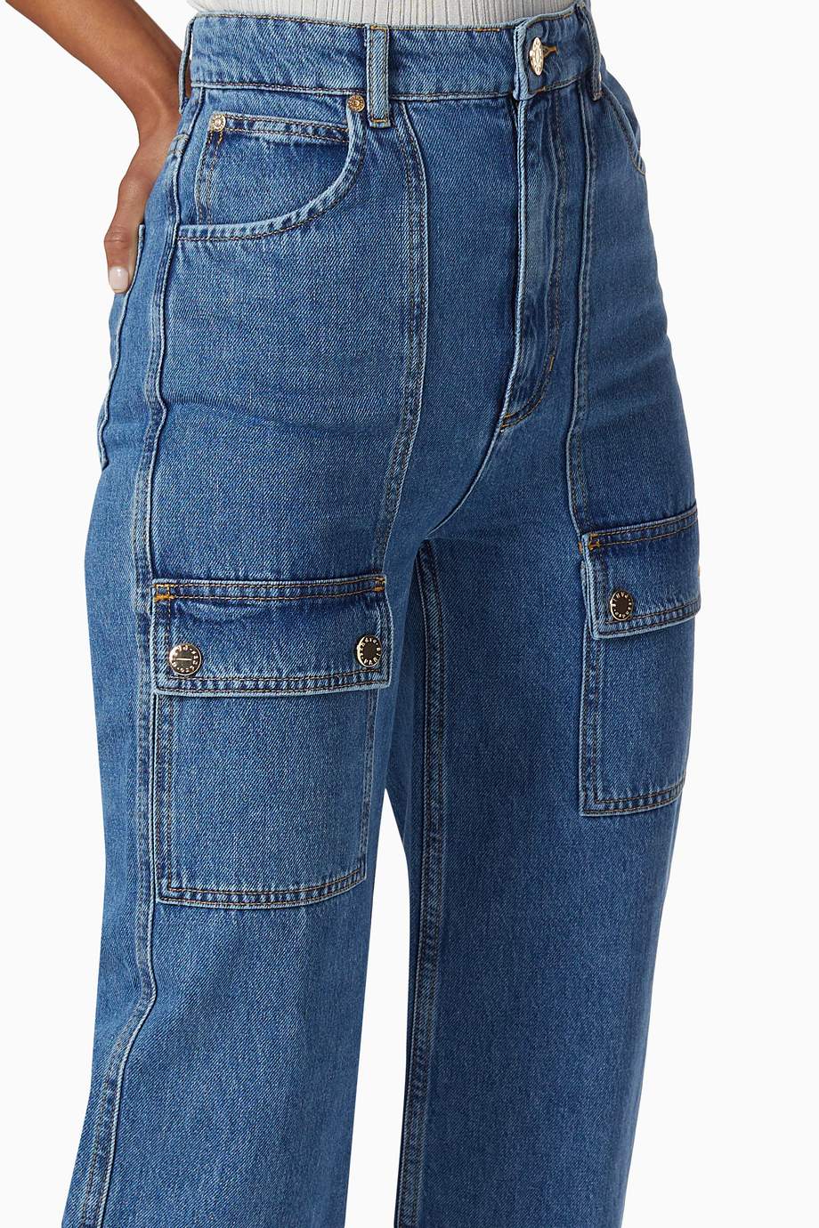 Shop SANDRO Blue Wide-leg Denim Jeans for Women | Ounass UAE