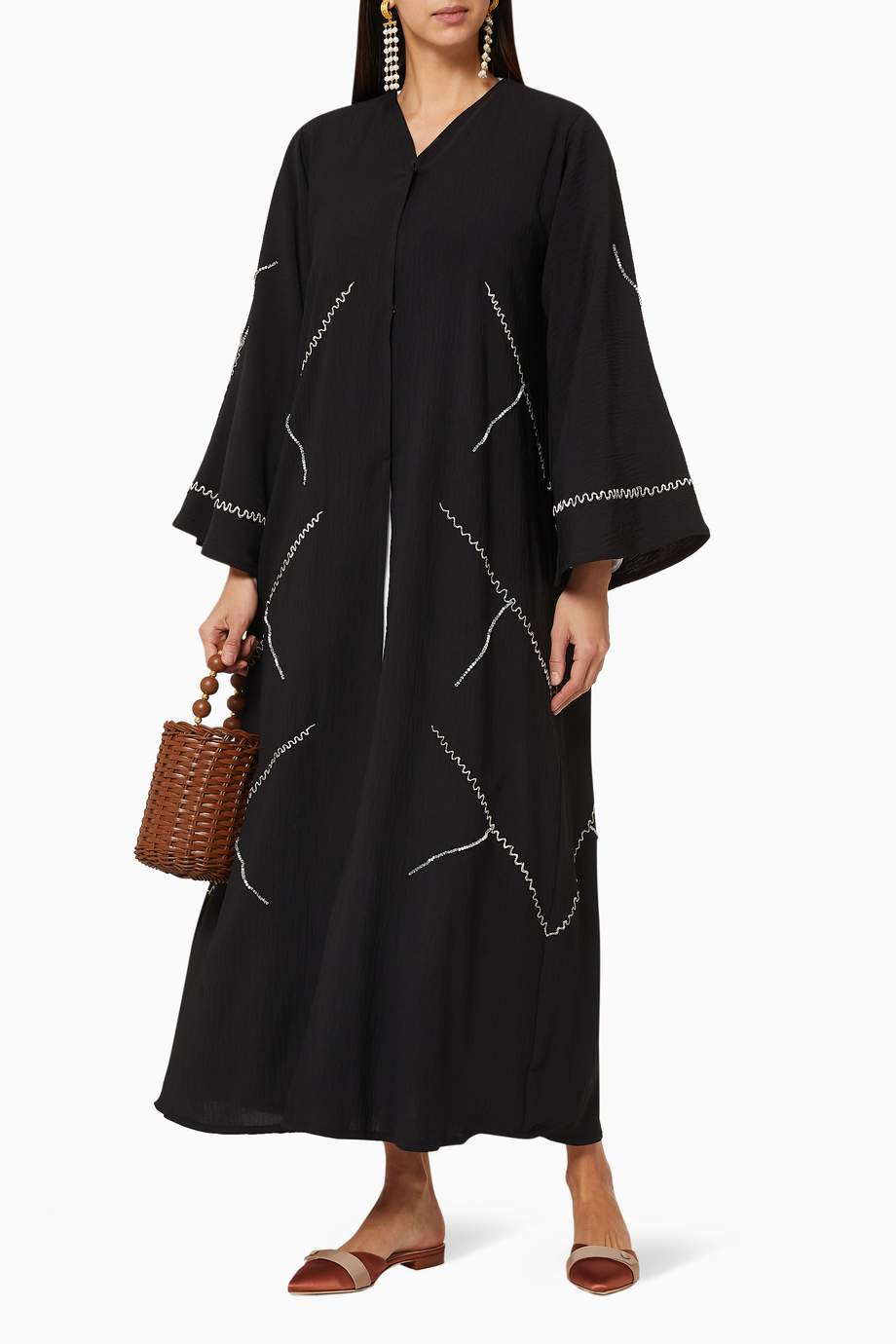 Shop Barza Black Embroidered Crinkled Crepe Abaya for Women | Ounass UAE