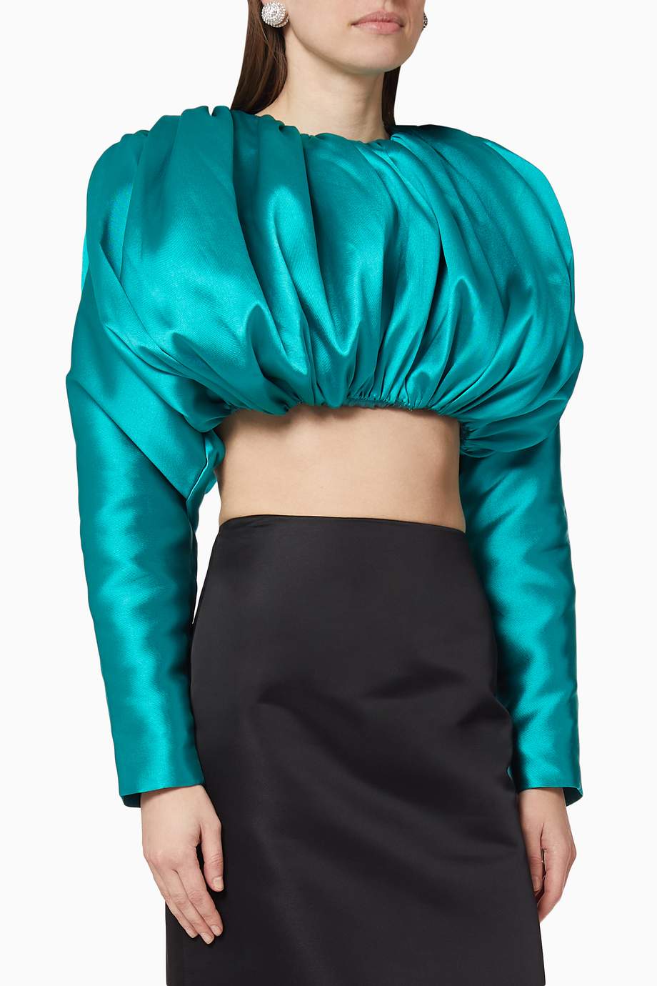 Shop Kalmanovich Blue Silky Puff Sleeve Jacket for Women Ounass UAE