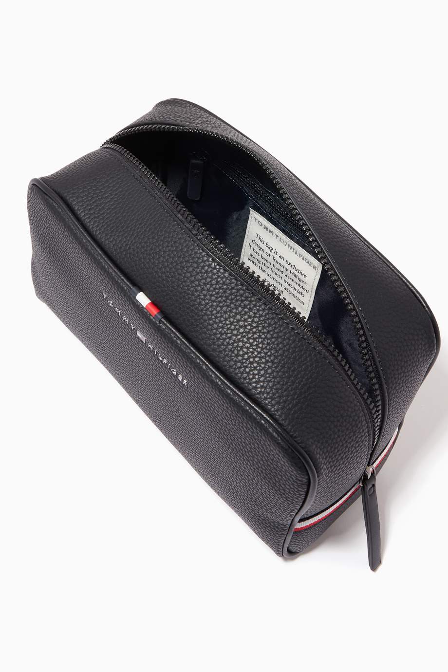 Shop Tommy Hilfiger Black Essential Wash Bag in Faux Leather for Men ...