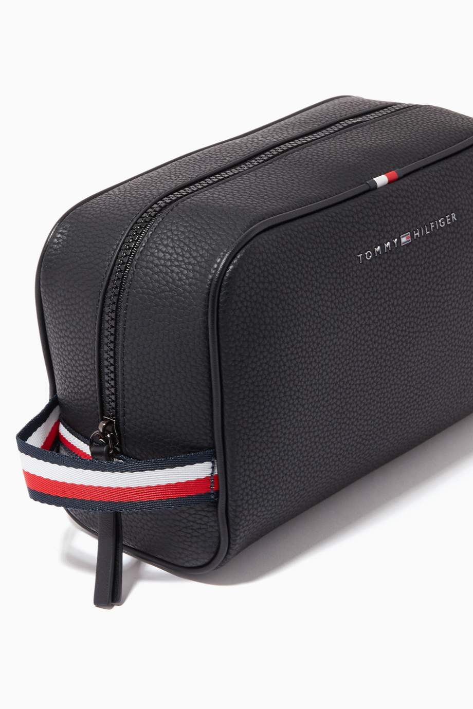 Shop Tommy Hilfiger Black Essential Wash Bag in Faux Leather for Men