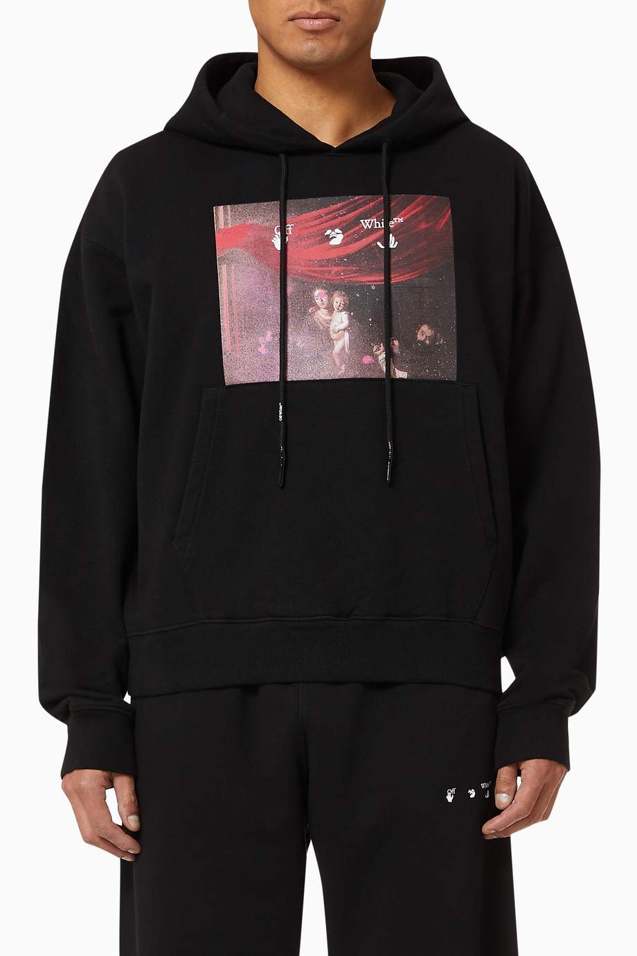 Shop Off-White Black Sprayed Caravaggio Painting Oversized Hoodie in