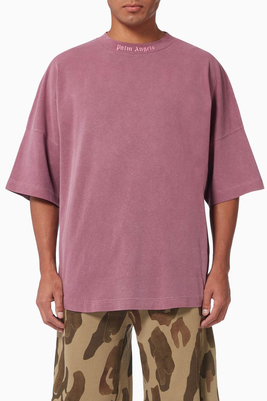 Shop Palm Angels Purple Logo Oversized T-shirt in Cotton for Men ...
