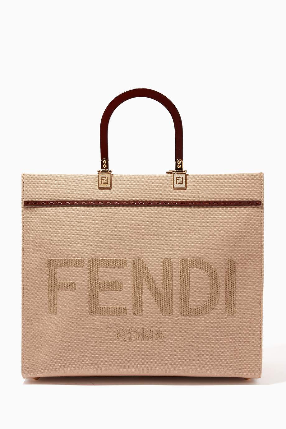 Shop Fendi Neutral Medium Sunshine Tote Bag in Canvas for Women ...
