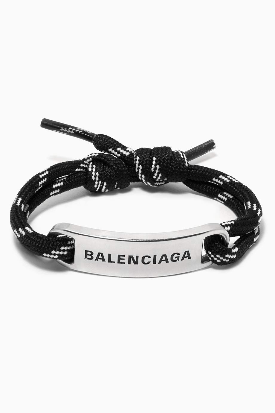 Shop Balenciaga Black Plate Bracelet in Polyester-Cotton & Brass for ...