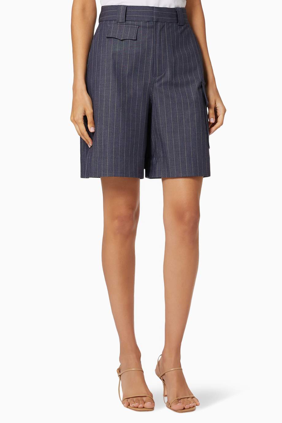 Shop Ganni Blue Pinstripe Bermuda Shorts for Women Ounass UAE