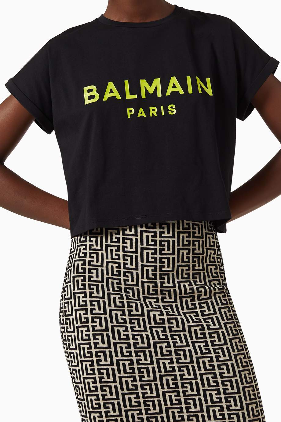 Shop Balmain Black Balmain Logo Cropped T-Shirt for Women | Ounass Saudi