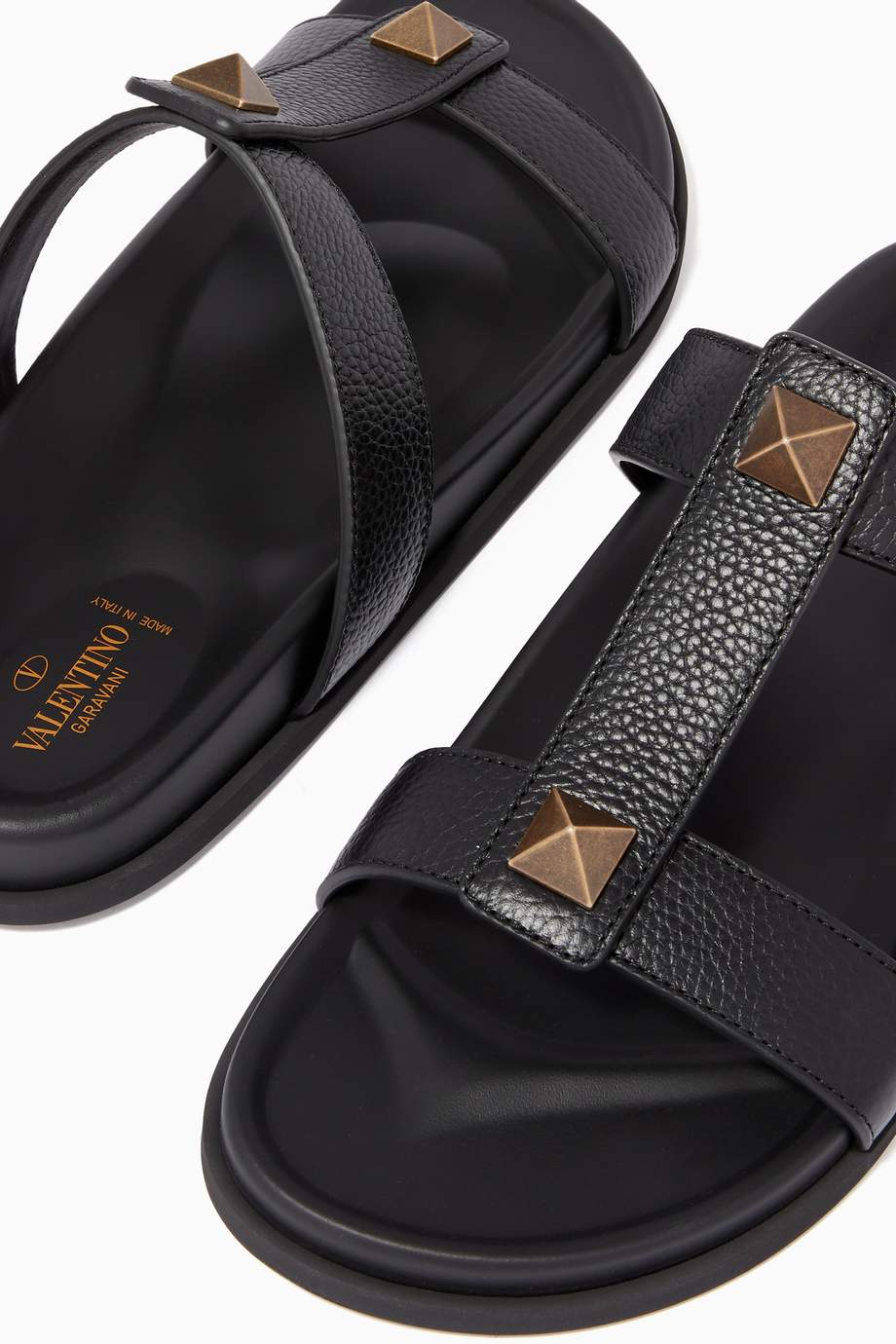 Shop Valentino Black Valentino Garavani Roman Stud Slide Sandals in ...
