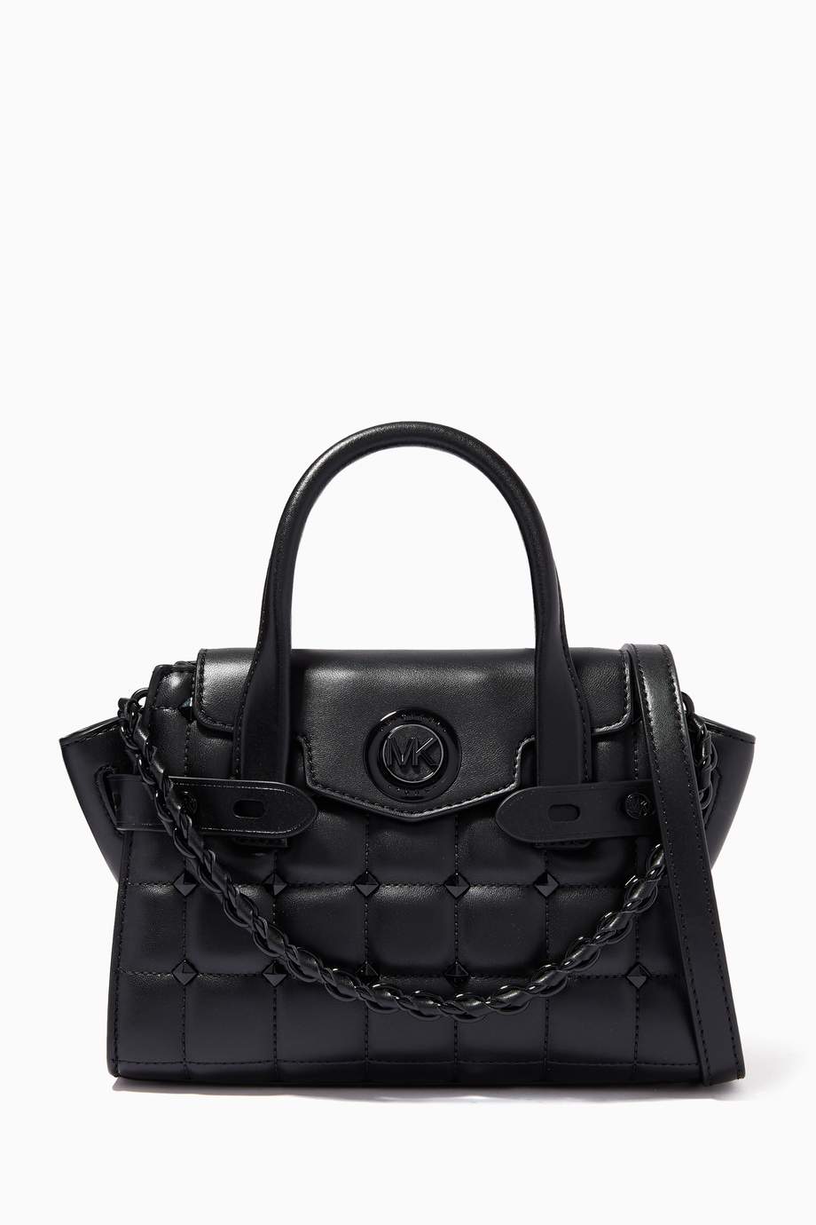 Shop Michael Kors Black Extrasmall Carmen Satchel Bag in Quilted