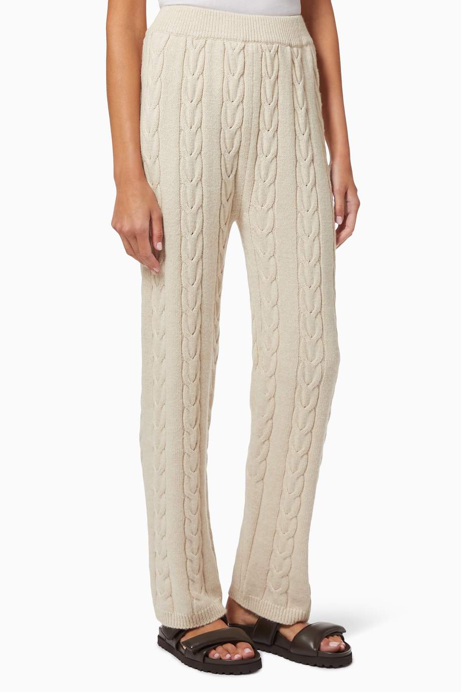 Shop Frankie Shop White Jules Cable Knit Lounge Pants in Wool for Women