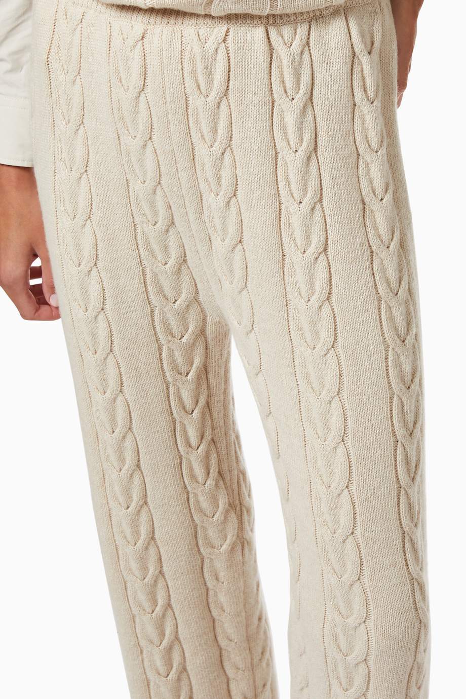 Shop Frankie Shop White Jules Cable Knit Lounge Pants in Wool for Women