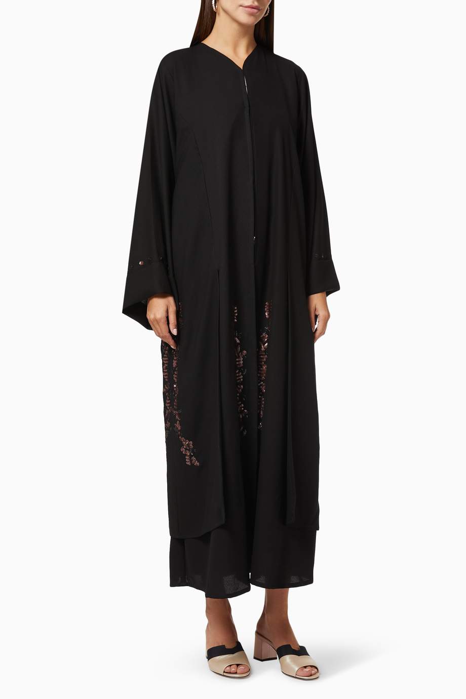 Shop Rauaa official Black Layered Abaya with Sequin Embroidery for ...