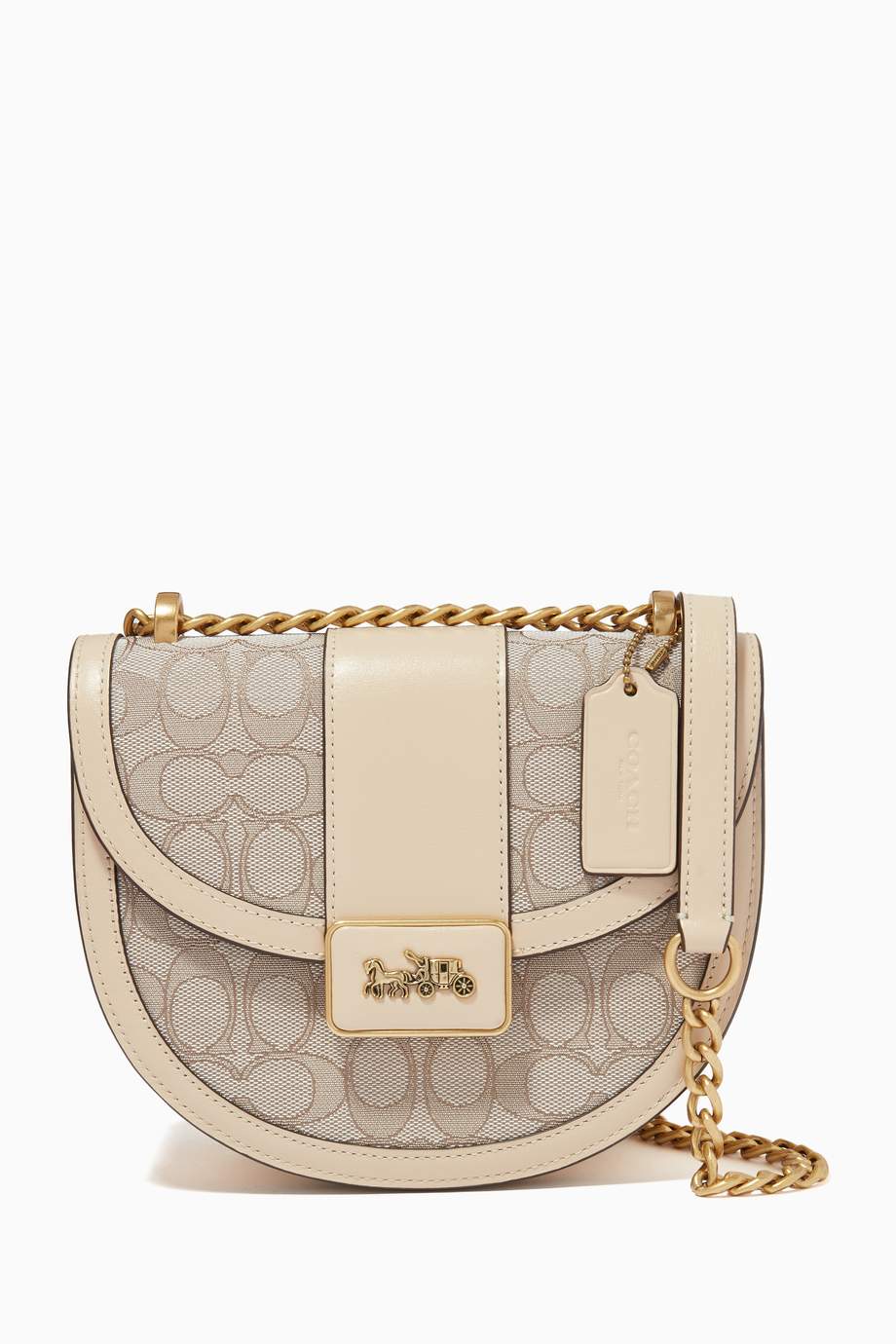 Shop Coach White Alie Saddle Bag in Signature Jacquard & Leather for